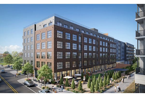Street view of a large building at Twenty Fair Apartments, New Haven